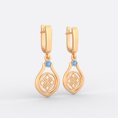 Серьги со славянским оберегом Макошь (Мокошь) из золота на английском замке Серьги со славянским оберегом Макошь (Мокошь) из золота на английском замке