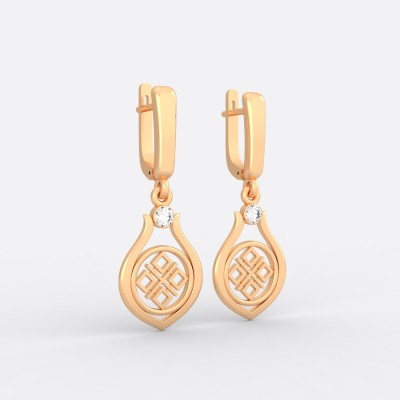 Серьги со славянским оберегом Макошь (Мокошь) из золота на английском замке Серьги со славянским оберегом Макошь (Мокошь) из золота на английском замке